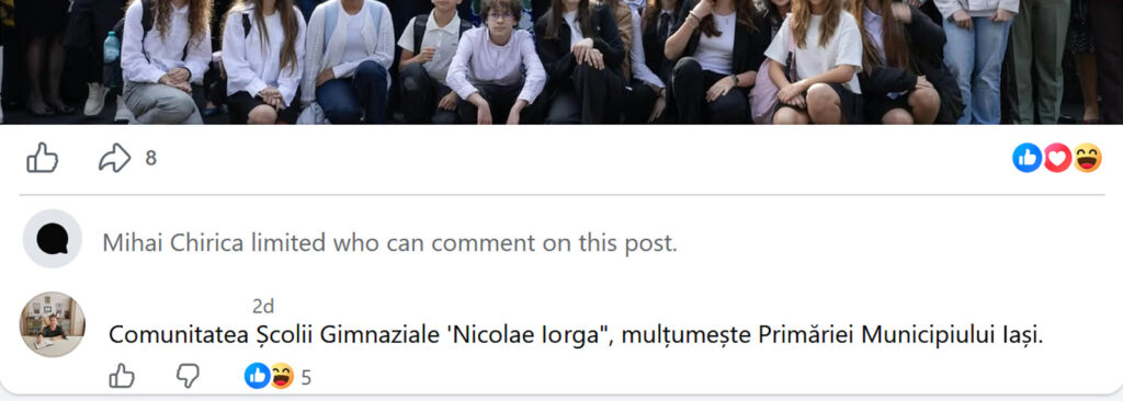 comentariu pe pagina primarului
